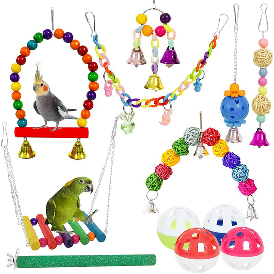 Ilovemilan - 12 Packs Bird Toys Parrot Swing Toys - Chewing Hanging Bell Pet Birds Cage Toys Suitable for Small Parakeets, Conures, Love Birds,