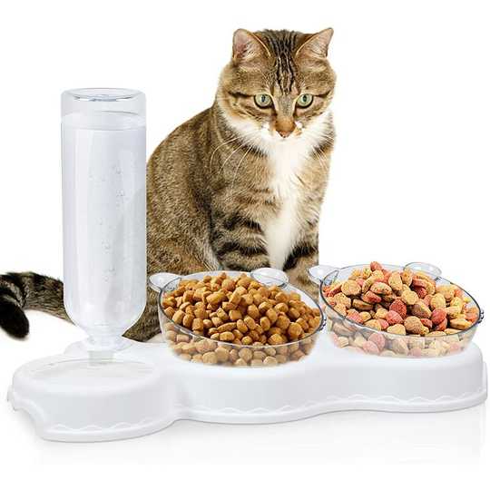 Cat Bowls, Double Raised Cat Bowl, 3 in 1 Water and Food Dispensers for Pets, 15° Tilted Anti-Vomiting, for Cats and Dogs