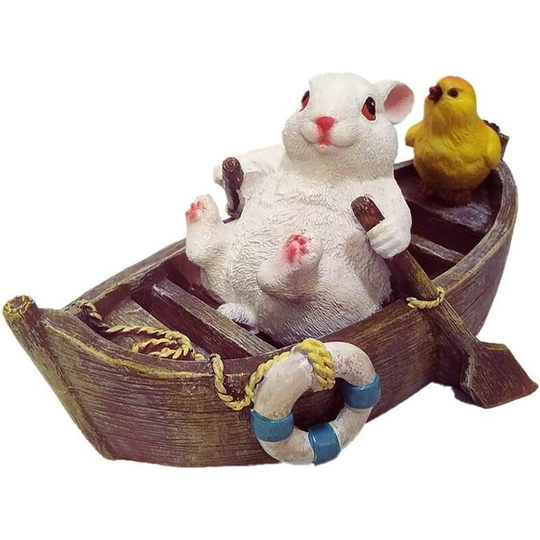 Gnome Garden Ornaments, Outdoor Garden Figurine, Garden Art - Rowing Rabbit Fountain Statue, Reptiles Landscape Decorations for Outdoor Home