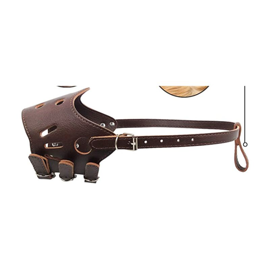 Adjustable Leather Anti-biting Breathable Safety Pet Puppy Muzzles Mask Brown