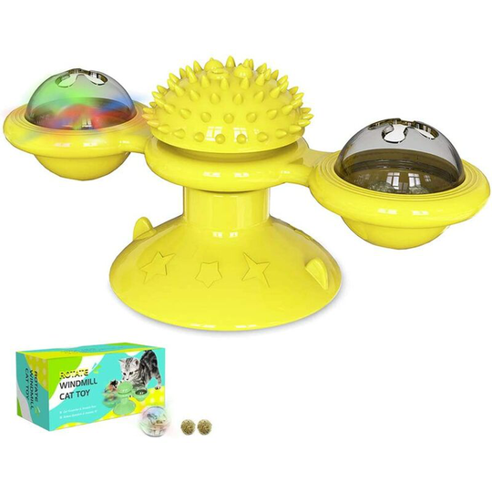 1 piece Cat Windmill, Cat Windmill Toy, Whirling Toy, Funny Cat Windmill Toy, Interactive Cat Teasing Toy, Cat Scratching Tickle Toy yellow