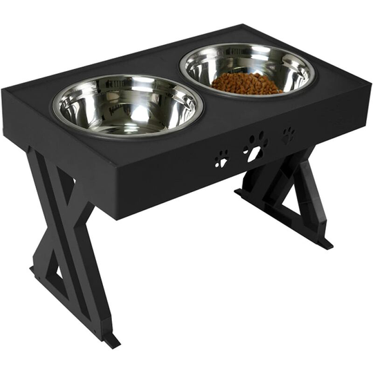 Wisedog Elevated Dog Bowls for Large Dogs Elevated Dog Bowl - Adjusts to 3 Heights, 2.8', 7.5', and 11.6'' Stand (Black)