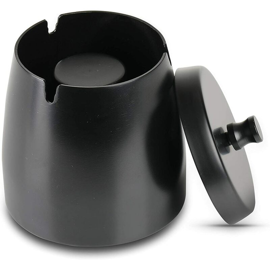 Outdoor Stainless Steel Ashtray with Smell Proof Lid Ashtray with Non-Slip Mat for Indoor Outdoor Garden Balcony Bar Office Black (Small)