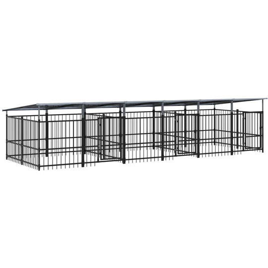 Outdoor Dog Kennel with Roof Steel 11.26 m² Vidaxl Black