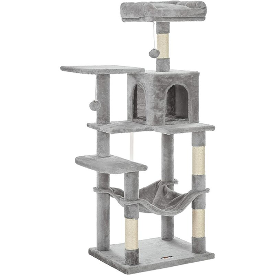 Feandrea Cat Tree, Cat Condo with Hammock, 143 cm, Light Grey PCT161W01