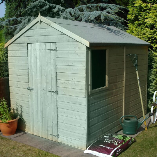 8 x 6 (2.39m x 1.83m) - Pressure Treated Tongue And Groove - Apex Workshop - 1 Opening Window - Double Doors - 12mm Tongue And Groove Floor