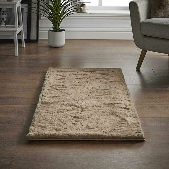 Faux Rabbit Fur Rug Super Soft Large Thick Pile Luxurious AntiSlip Rug Floor Mat, Mink, 60x120cm - Multicoloured