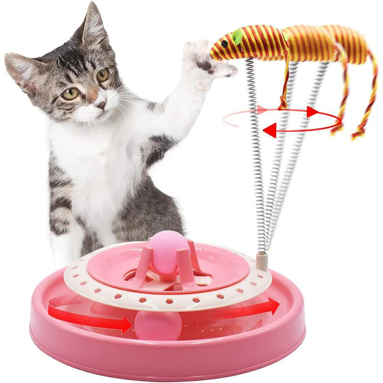 Cat Toy Interactive Cat Toy Automatic Rotating Cat Toy 2 in 1 Interactive Cat Track Toys for Multiple Cats Pink