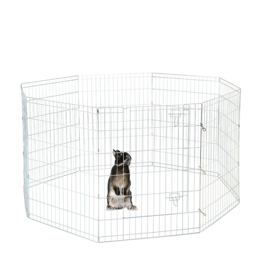 Relaxdays - Outdoor Free Run Enclosure, 8 Grids, Foldable, for Rabbits, Guinea Pigs, Puppies, hwd: 90x180x180 cm, Silver