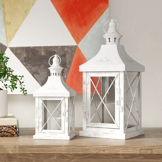 2 Piece Iron/Glass Lantern Set