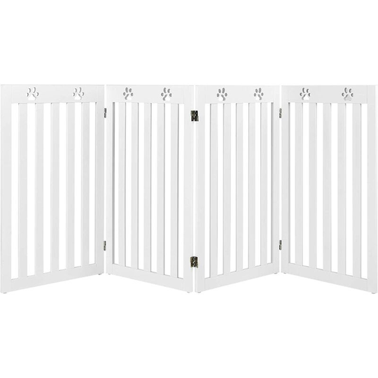 Freestanding Pet Gate, 89cm Foldable Dog Fence with 360 Degree Swivel Hinges, Wooden Safety Barrier for Doorway Stairs (White)