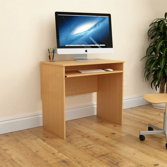 Huby Computer Desk Compact pc Workstation Shelves Storage Home Office Table, Pine