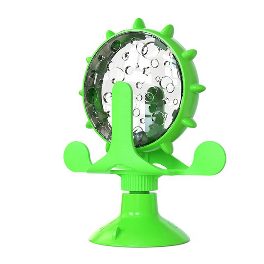Indoor cat interactive toys, cat ball food dispenser feeding toys, leaky dispenser rotating bell toy, puppy rotating windmill cat toys with suction