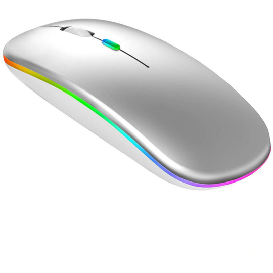 Rechargeable Wireless Mouse, Bluetooth Mouse, Two Modes (BT 5.1 + 2.4G Wireless) Silent, 3 DPI Levels (800-1200-1600) Colorful Lights Wireless Mouse