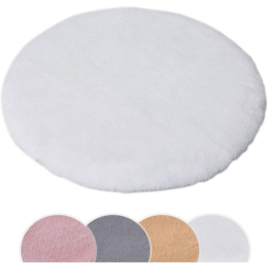Faux Rabbit Fur Rug,Faux Sheepskin Rug,Wool Area Rug,Non-Slip Rug for Living Room Bedroom Sofa Floor Mat,Super Soft,Do Not Remove Hair (White,Round