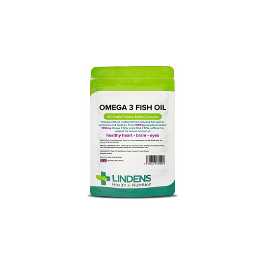 Lindens Omega 3 Fish Oil 1000mg Capsules | 360 Pack | 1050mg Omega 3 Fatty acids DHA & EPA per 3 Capsules and Supports Normal Function of Healthy...