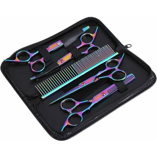 Pet Grooming Scissors Kit - Professional Stainless Steel Dog and Cat Grooming Scissors