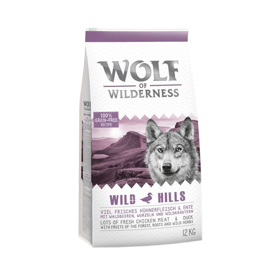(2 x 12kg bag) Adult Dry Dog Food Wild Hills Duck Complete Kibble Quality