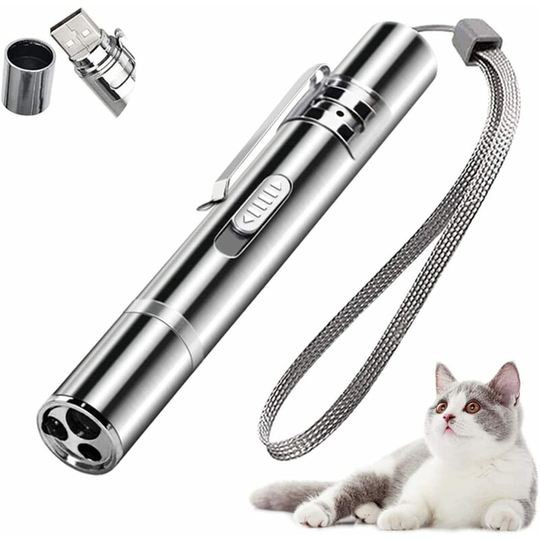 Cat Pointer, Interactive led Cat Toy 7 in 1 Function (Flashlight + 5 Adjustable Pattern + uv Light), usb Rechargeable Red led Light Toy for Cat Dog