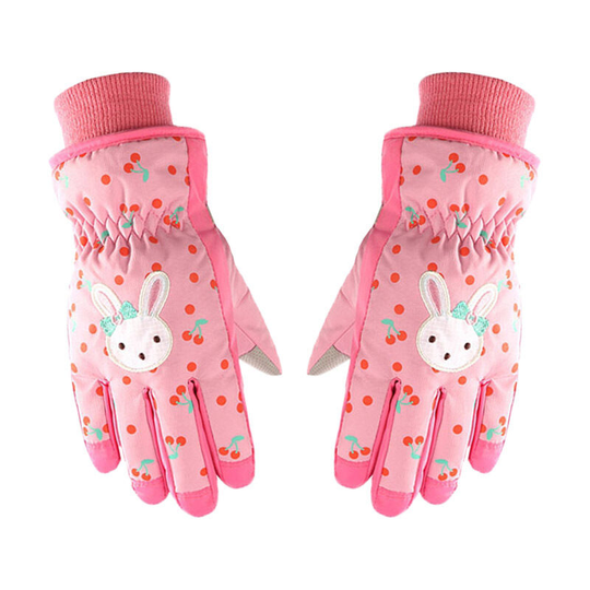 Waterproof and Breathable Ski Gloves for Children Snowboarding - for Winter and Cold - Rabbit Pattern - for Cycling, Sledding, Skating, Running