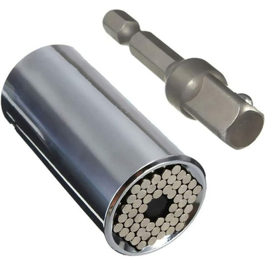 Universal Socket, (7mm-19mm) Universal Ratchet Repair Tool with 3/8" Hex Extension Shank Wrench Adapter Drill Multifunctional Hand Tool Wrench