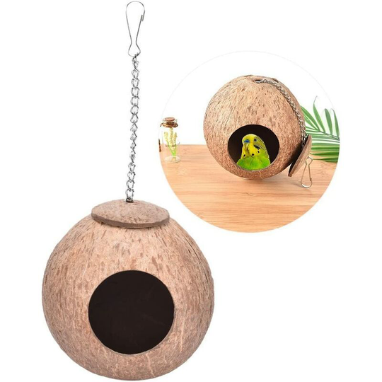 Natural coconut shell house/bed/cage for pets like parrot, parakeet, canary, finch, pigeon, hamster,