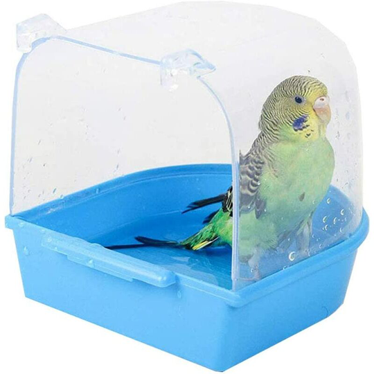Modou - Parrot Bathtub, 13*13*13.5cm Hanging Parrot Bathtub, Bird Cage Accessories, for Cats, Finches, Parakeets (Blue)