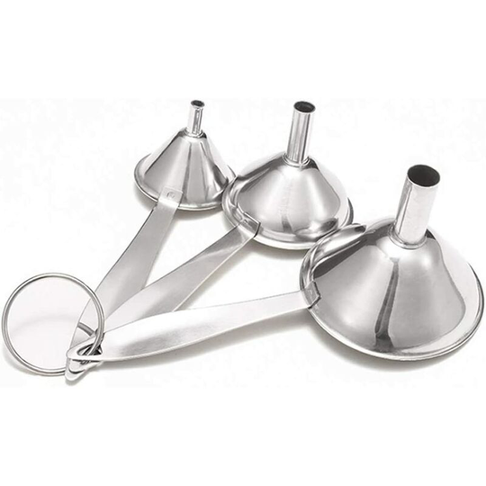 Sun Flowergb - Stainless Steel Funnel, 3 Piece Mini Steel Funnel, Stainless Steel Kitchen Funnel Set with Handle and Detachable Strainer for Liquid