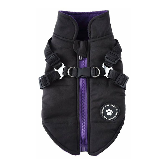 Winter Waterproof Warm Dog Coat with Harness, Waterproof Dog Jacket for Small Medium Large Dogs, for Labrador Chihuahua French Bulldog --S-black