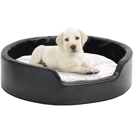 Dog Bed Black and Beige 69x59x19 cm Plush and Faux Leather