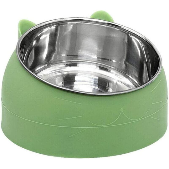 Pet Bowl Kitten Cat Bowl Oblique Mouth Stainless Steel Food Feeder Water Bowl 15 Degree Tilt Animals Green 400ml