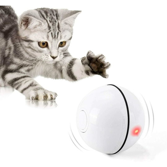 Cat Toy, Toy Ball with led Light, 360 Degree Automatic Rotation and usb Charging Interactive Cat Toy, for Pets Dog Kittens (Pearl White)
