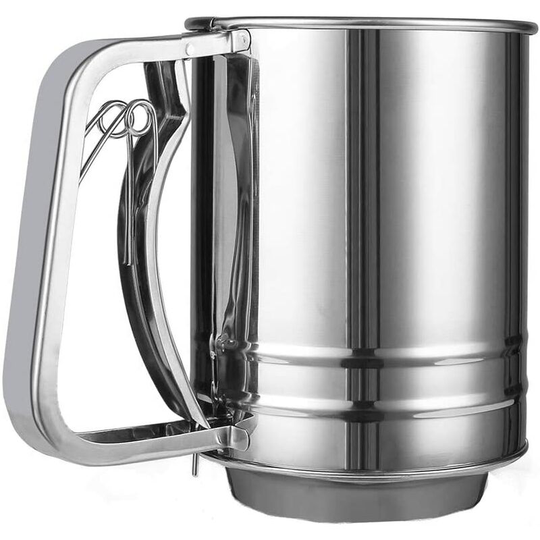 Denuotop - Flour Sieve for Baking Stainless Steel Small Double Sieve with Hand Press Design Corrosion Resistant Baking Sieve Cup for Powdered Sugar