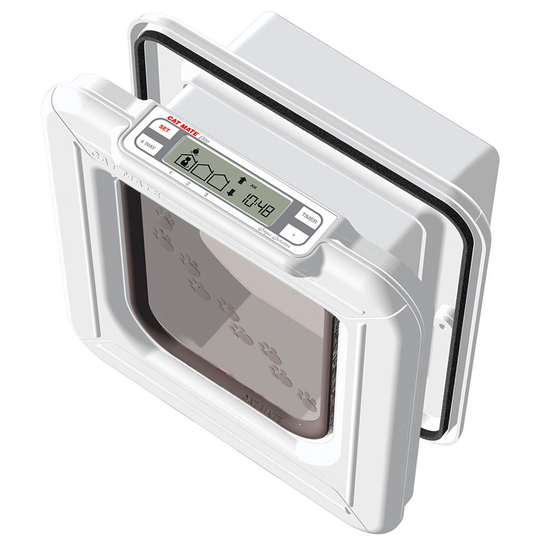 Cat Mate Elite Microchip Cat Flap with Timer Control - White Cat Flap