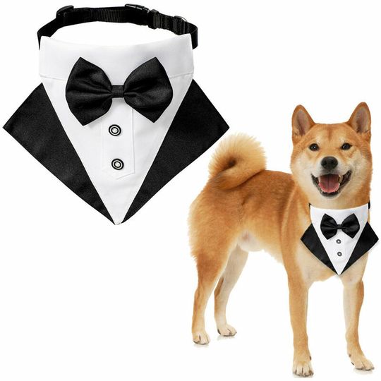 Dog Tuxedo Bandana Dog Wedding Bandana Bow Tie Dog Collar l Black