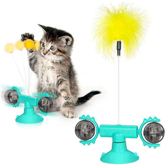 Windmill cat toy, turntable cat toy with catnip, interactive ball / feather ball interchangeable cat toy teasing cat toy feather toy with feather,
