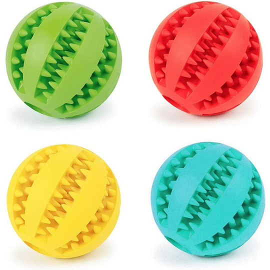 Bearsu - 4pcs Dog Rubber Ball Chew Toy Bite Resistant Treat Dispensing Tooth Cleaning Puppy Toy for Small Medium Large Dog