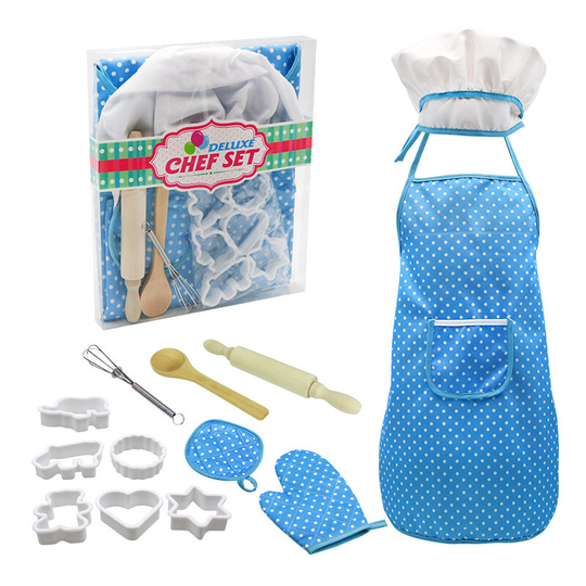 Children's Home Kitchen Toy Girl Cooking Cooking Kitchenware Set Baking Tools Cake Apron Chef Hat, Blue