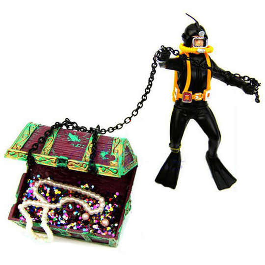 Aquarium Floating Diver Ornament Aquarium Decoration with Moving Treasure Chest Floating Diver Bubble Action,Black - Black