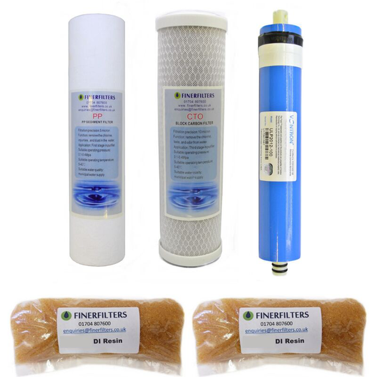 4 Stage 100GPD Triple Aquarium Reverse Osmosis 10' Drop In Replacement Water Filters & 417g di Resin by Finerfilters