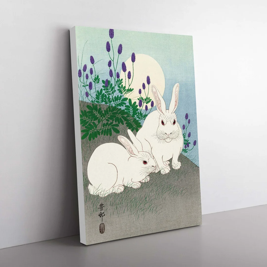 Rabbits at Full Moon by Ohara Koson - Wrapped Canvas Painting