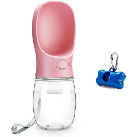 Dog Bottle, 350ML Pet Portable Drinking Bottle with Carabiner Bag Dispenser, bpa Free Cats Bottle(Pink) - Rhafayre