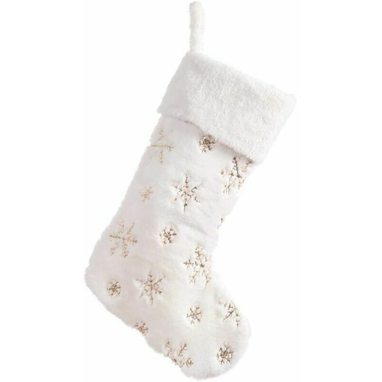 Hanging Christmas Stocking, Faux Rabbit Fur Christmas Stocking with Embroidered Snowflake for Christmas Party Decoration 49 x 23cm(Gold)Other