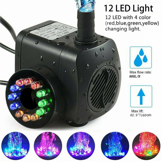 Sun Flowergb - Submersible Fountain Pump with led Light for Water Feature, Outdoor Pond, Small Pools, Fish Tanks, Indoor Fountain Pumps, Home Decor