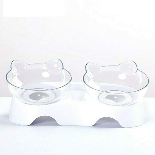 Double Cat Bowls, Orthopedic Pet Bowl Anti-Vomiting, Dog Bowl Kitty's Food Water Bowl, Tilted Cat Dish Protects Spine, 15° Tilted Bowl