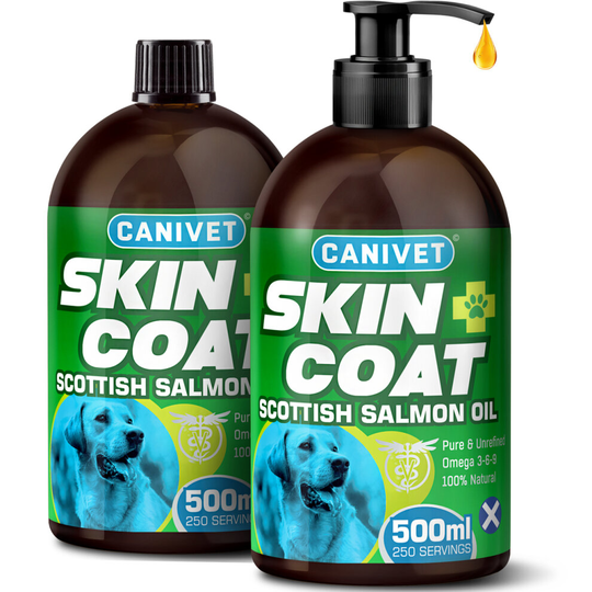 (1000 ml (in 2 bottles)) CANIVET Scottish Salmon Oil for dogs UK made | 500ml | Packed with Omega fish oil for dogs our dog salmon oil supports dog sk