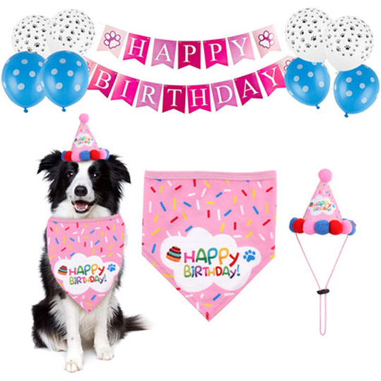 Dog Birthday Bandana Scarf and Dog Girl Boy Birthday Party Hat with Cute Dog Bow Tie Collar for Small Medium Dog Pet, pink