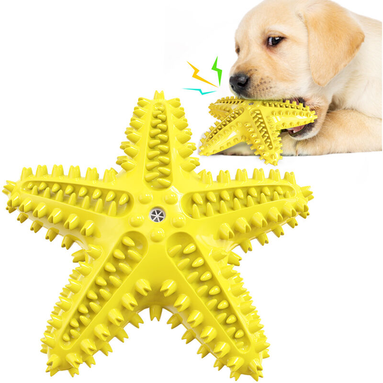 Betterlifegb - Cleaning dog toy, dog brush toys for aggressive chewing, interactive dog toy, dog bool toy for cleaning teeth, starfish, (yellow