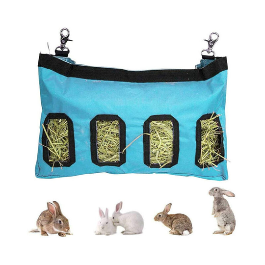 Rabbit hay feeding bag, 4-hole feeding hay bale, sky blue - sky blue