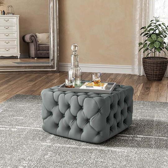 Reiss 62Cm Velvet Tufted Square Cocktail with Storage Ottoman